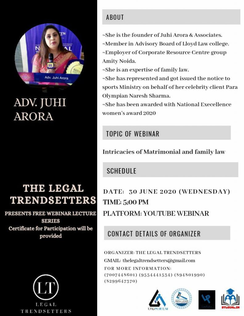 Legal Trendsetters Presents Webinar on "Intricacies of Matrimonial and family law" 1