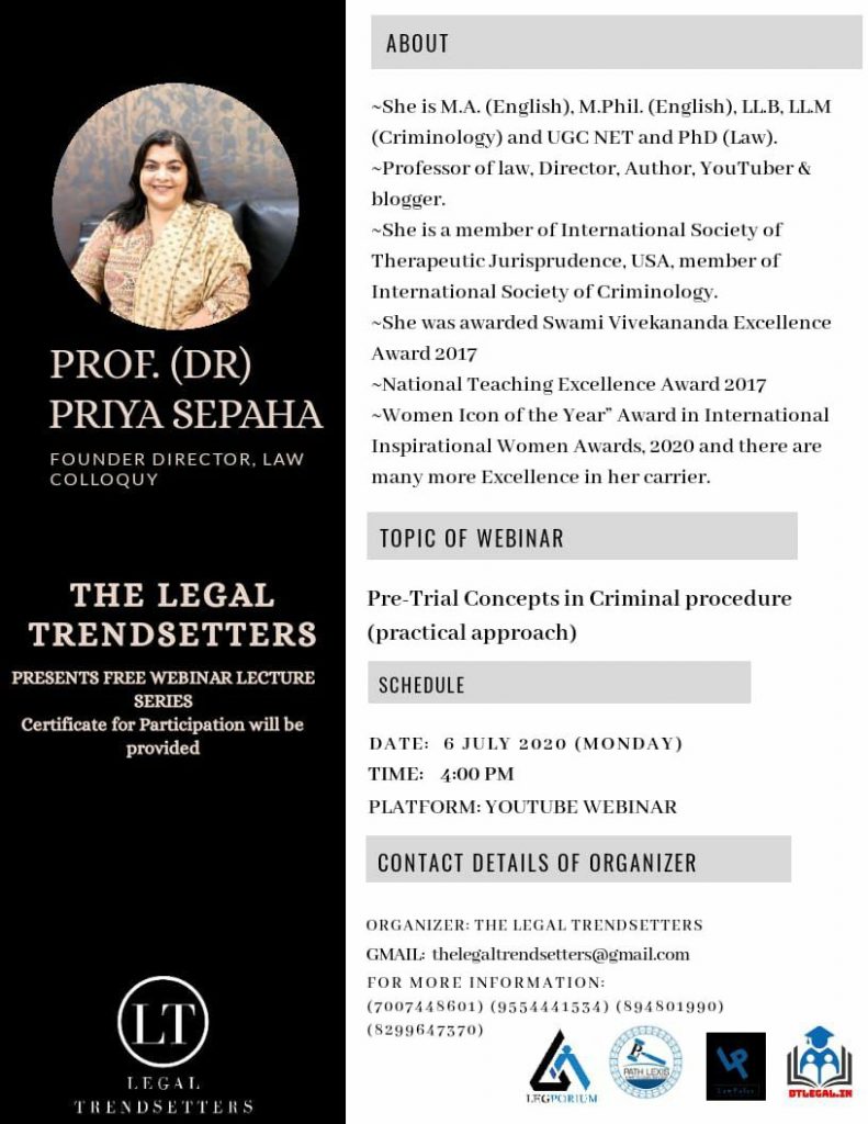 Legal Trendsetters Present Webinar on "Pre-trial Concepts in Criminal Procedure (Practical Approach)" 1