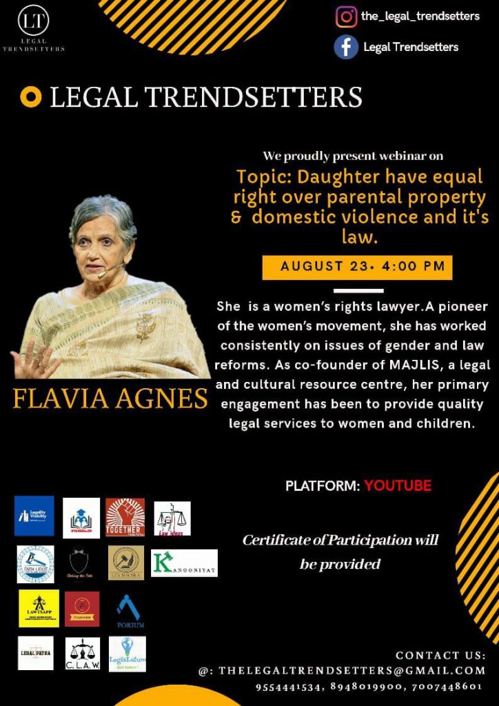 Legal Trendsetters Present Webinar on "Daughter have equal right over parental property & Domestic violence and it's law" 1